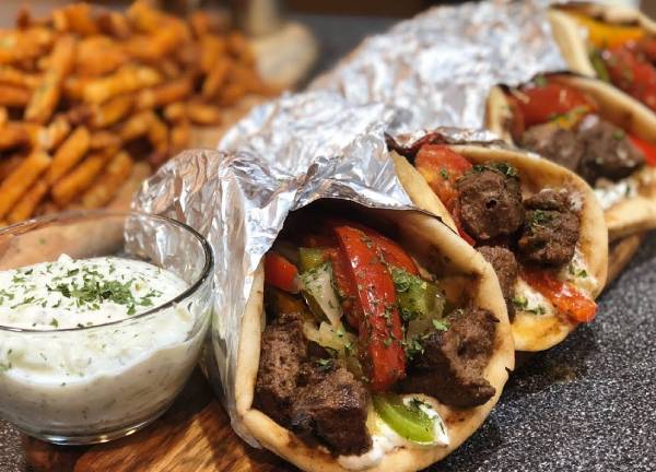 Beef Souvlaki on a Pita